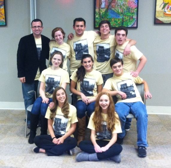 The cast of the play with their director, Steven Koumoulis after their preview performance.