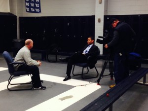 ABC 7 comes to South to interview Coach Antonucci. Throughout the week of January 21st journalists from all over the United States have braved extreme weather and flocked to South to hear first-hand how Knowshon Morenos former coach and Alma Mater feel about his upcoming debut in Super Bowl XLVIII. 