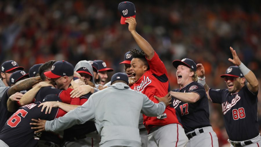 Washington National players celebrate their first-ever World Series win. 